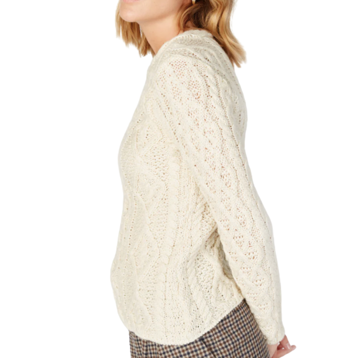 Aran Sweater with Lattice Cable Neck in Natural