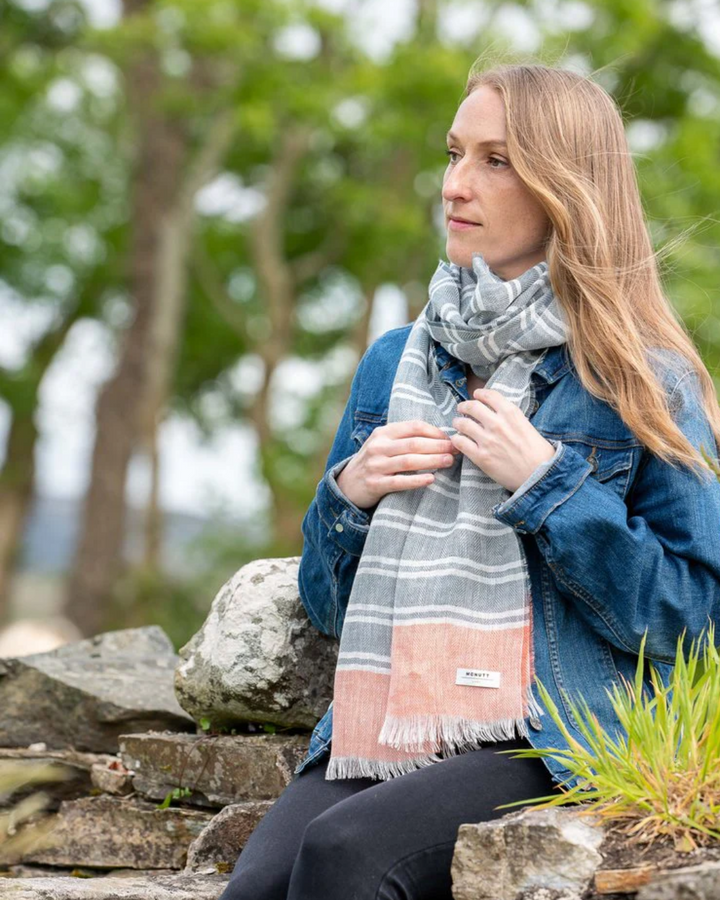 Irish Linen Scarf in Nautical Grey & Orange