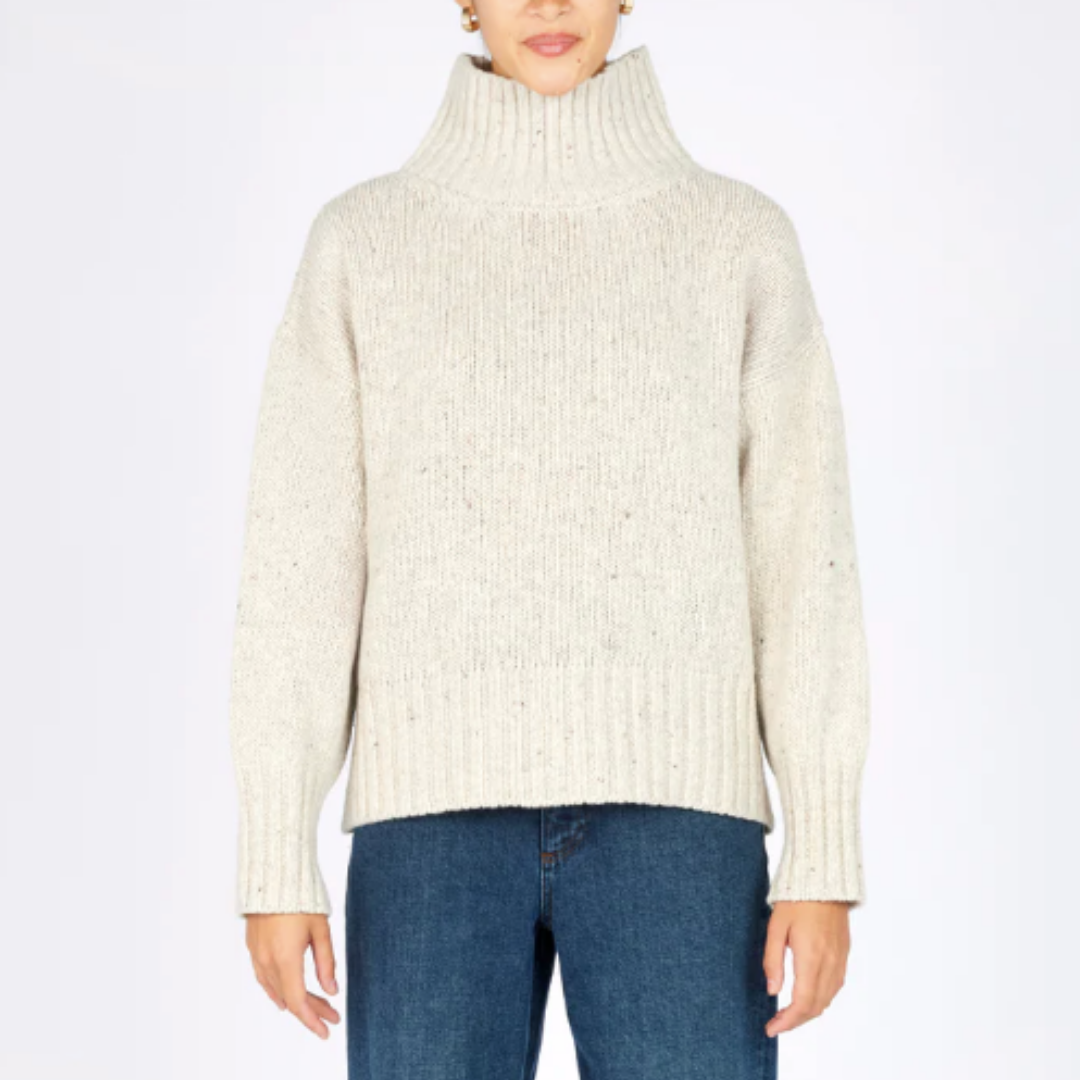 Cashmere blend Paige Polo Neck Jumper in Chalk
