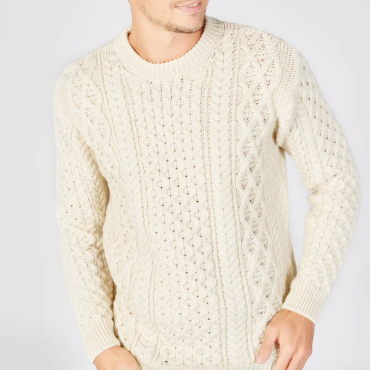 Honeycomb Stitch Blasket Aran Sweater in Natural