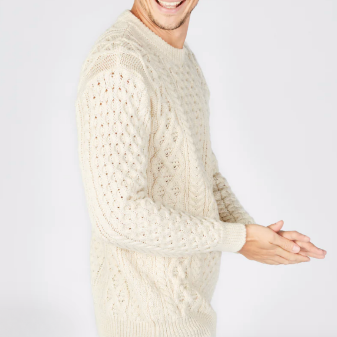 Honeycomb Stitch Blasket Aran Sweater in Natural