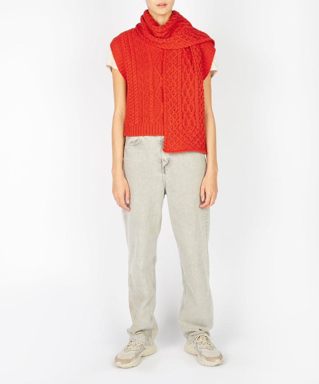 Merino Aran Scarf In Orange