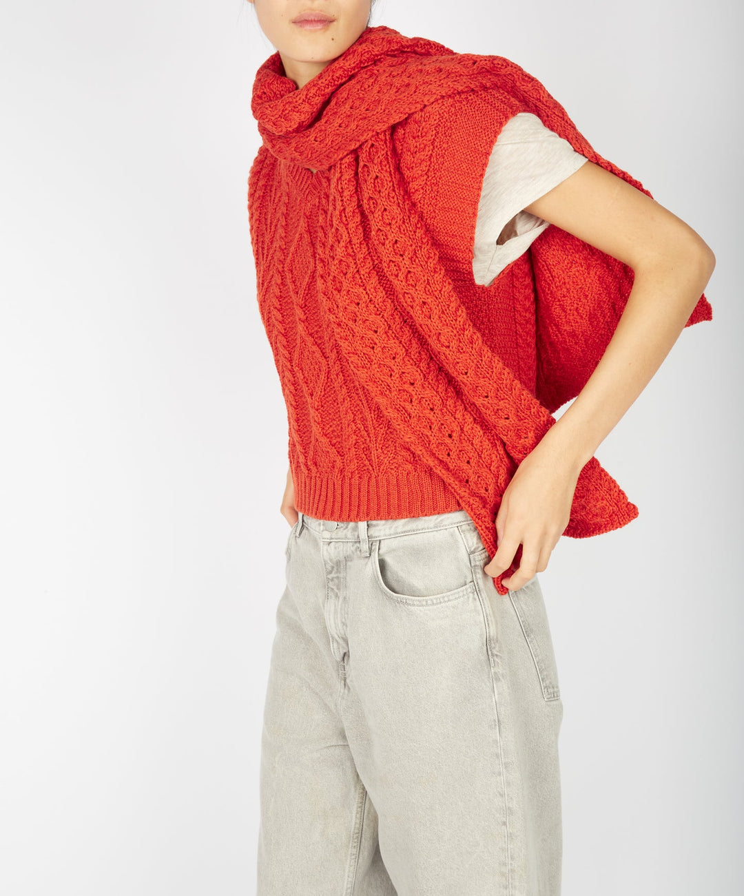 Merino Aran Scarf In Orange