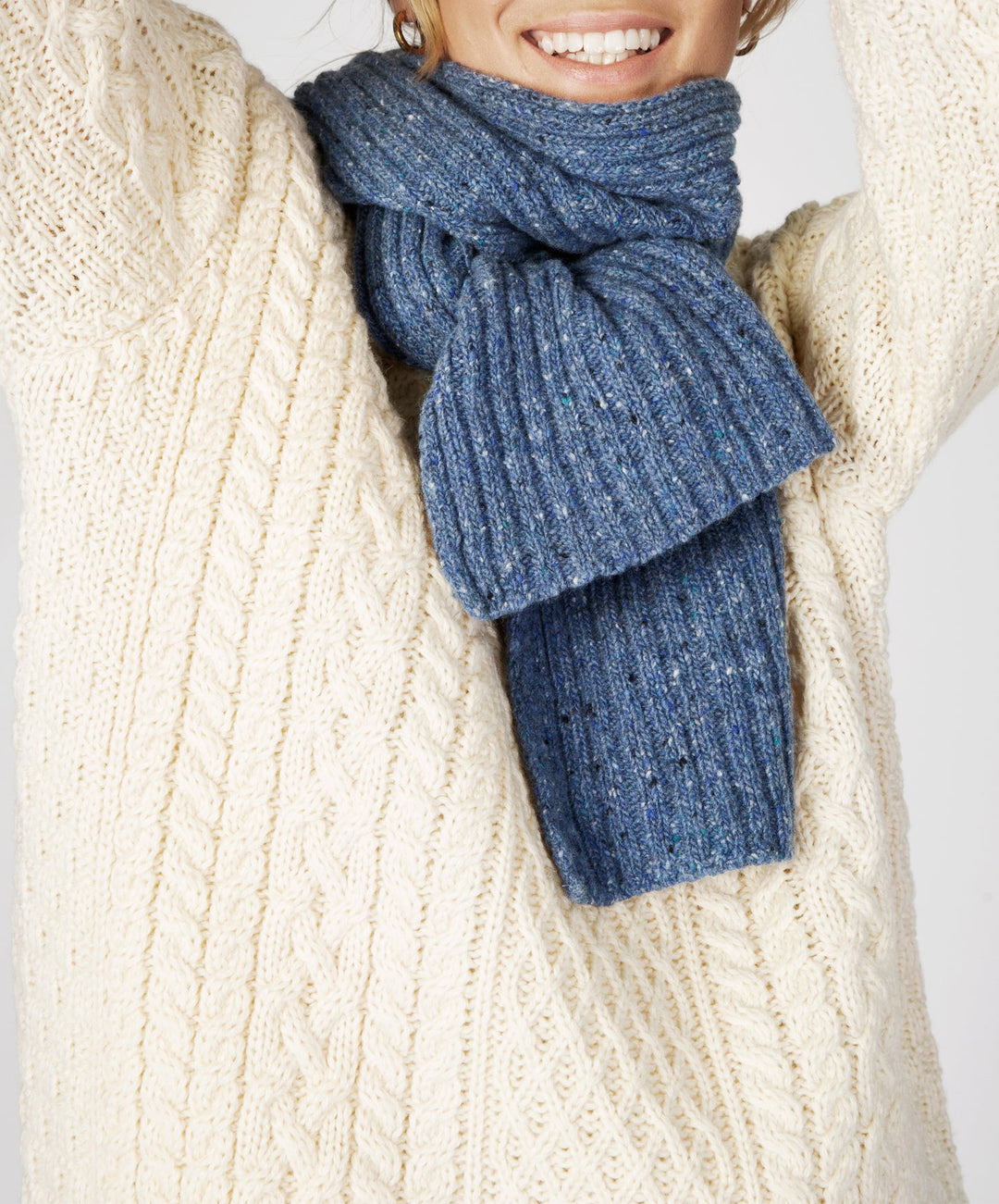 Luxe Cashmere Blend Ribbed Merino Scarf in Blue Ocean