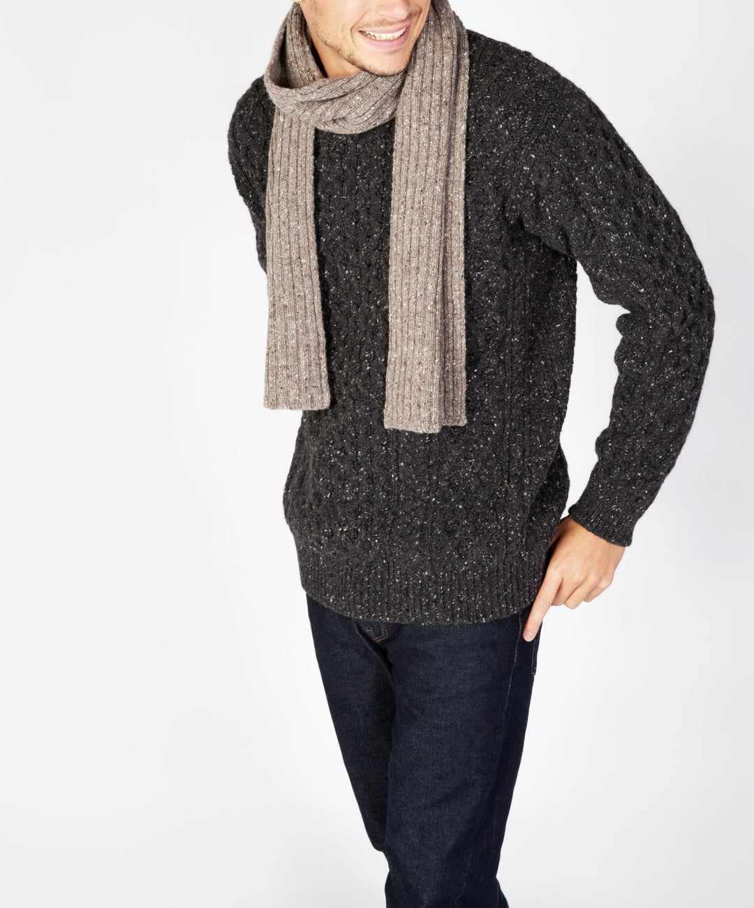 Luxe Cashmere Blend Ribbed Merino Scarf in Rocky Ground