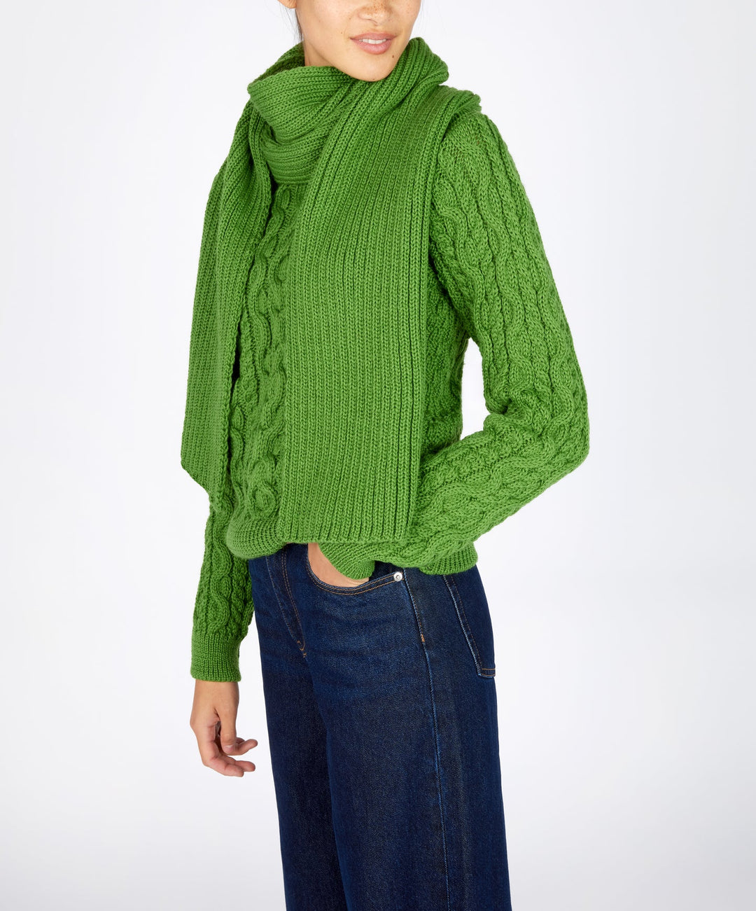 Ribbed Merino Scarf In Green Moss