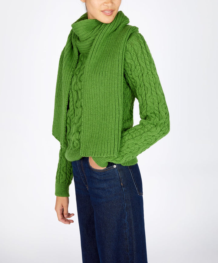 Ribbed Merino Scarf In Green Moss