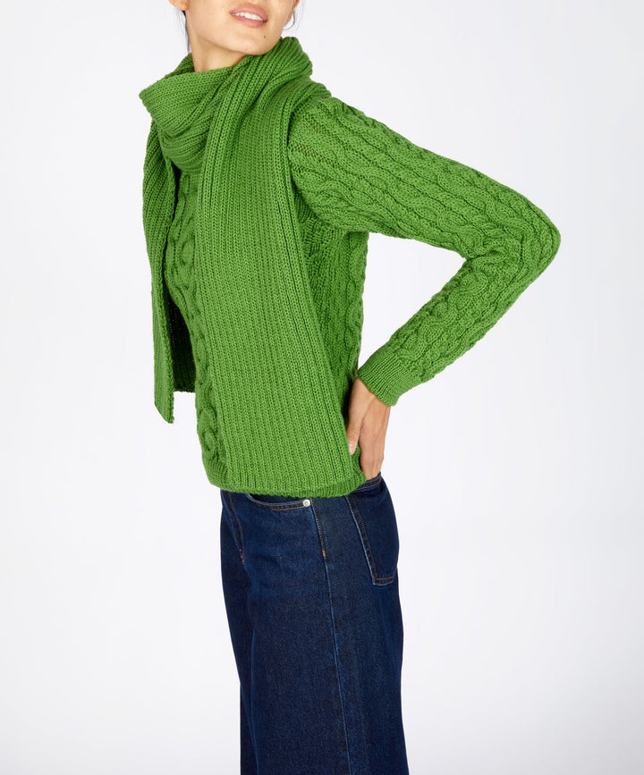 Ribbed Merino Scarf In Green Moss