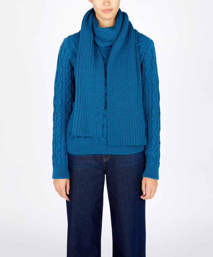 Ribbed Merino Scarf In Sapphire Blue