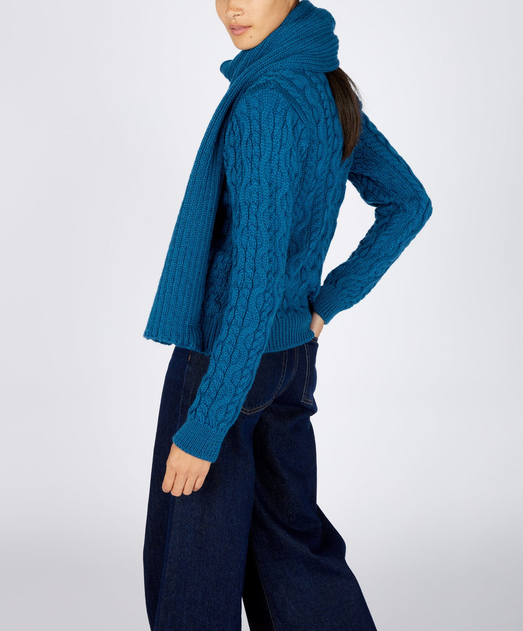 Ribbed Merino Scarf In Sapphire Blue