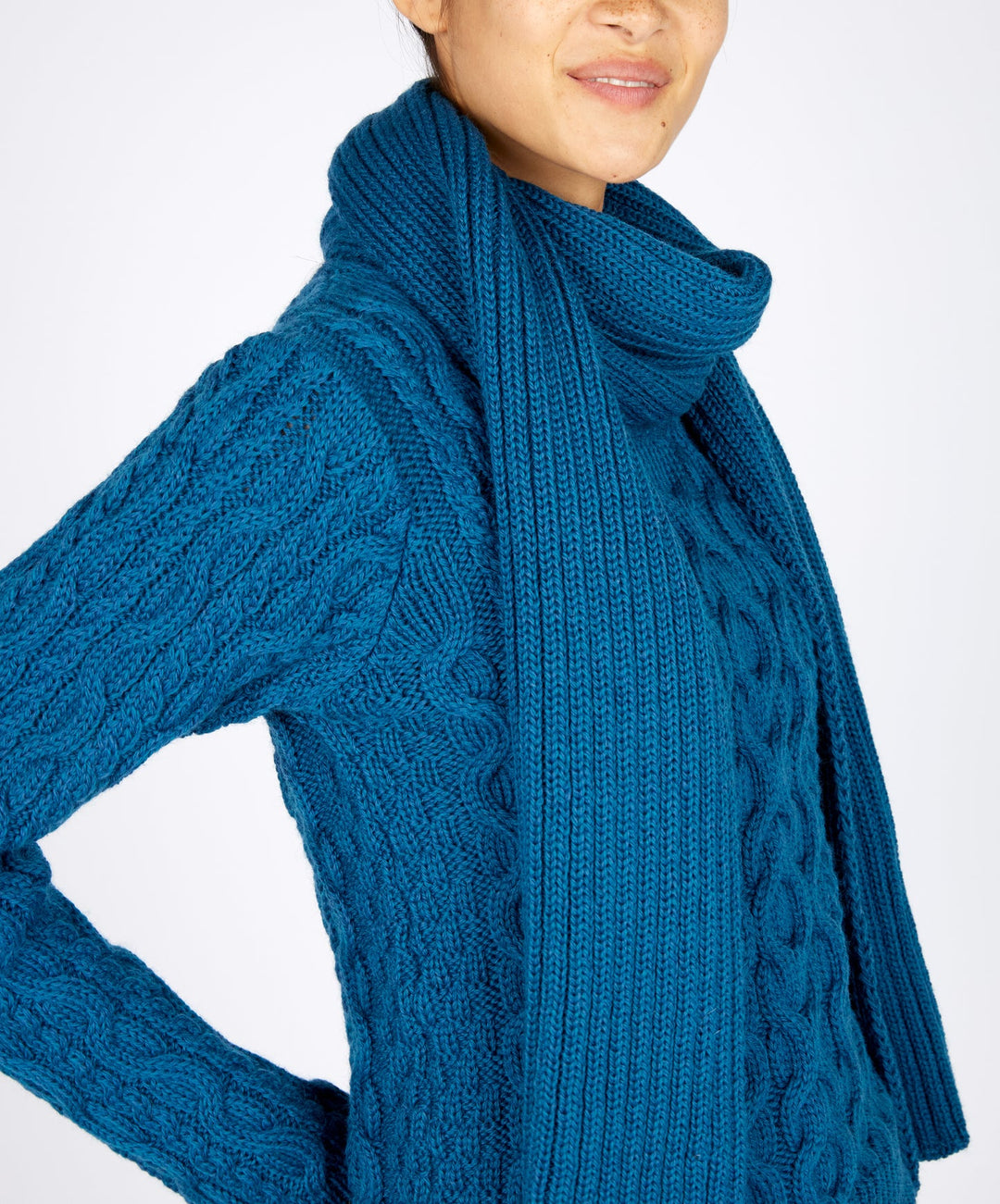 Ribbed Merino Scarf In Sapphire Blue