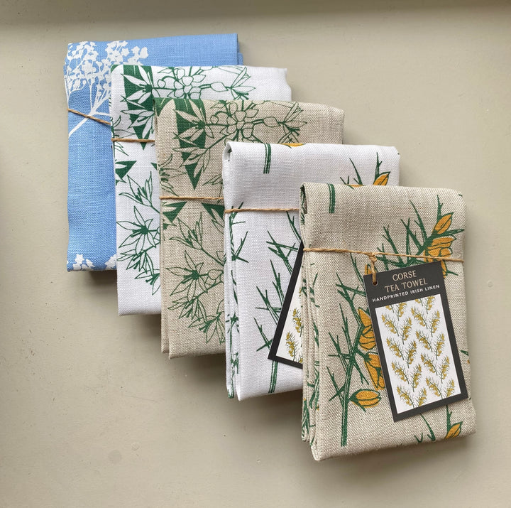 Irish Linen Tea Towel in Elderflower Print