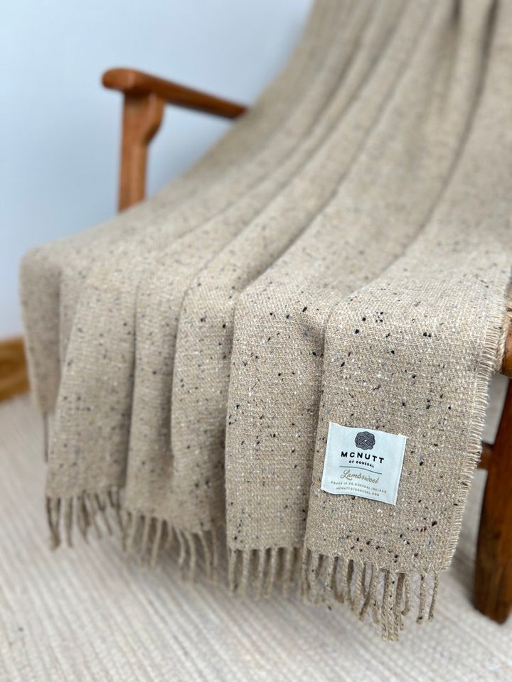 Donegal Lambswool Tweed Throw in Inishkeel Oatmeal