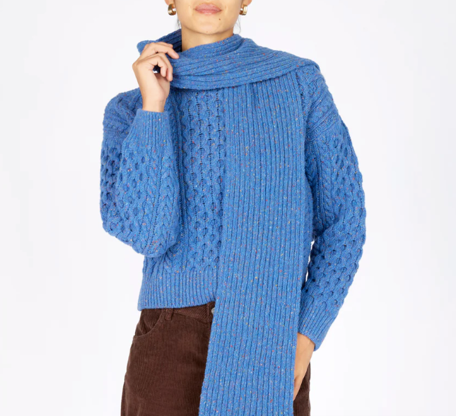 Luxe Cashmere Blend Ribbed Merino Scarf in Marina Blue