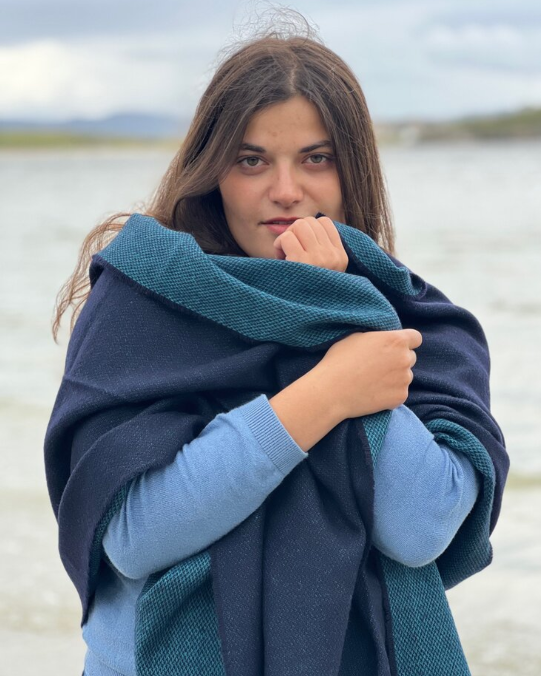 Merino Lambswool Pashmina in Sapphire & Turquoise