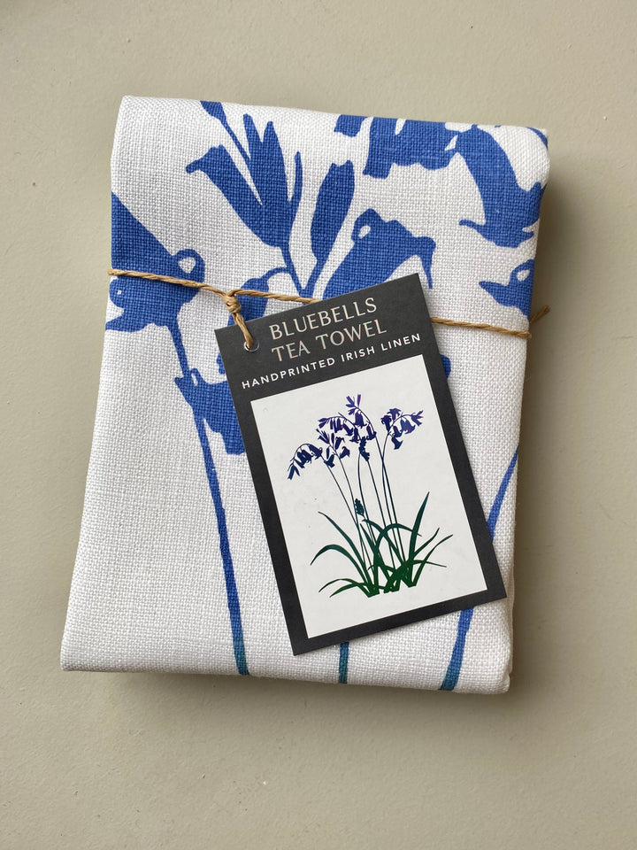 Irish Linen Tea Towel in Bluebell Print