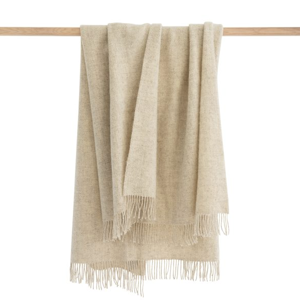 100% Pure Undyed Natural Wool Throw in Ecru Herringbone