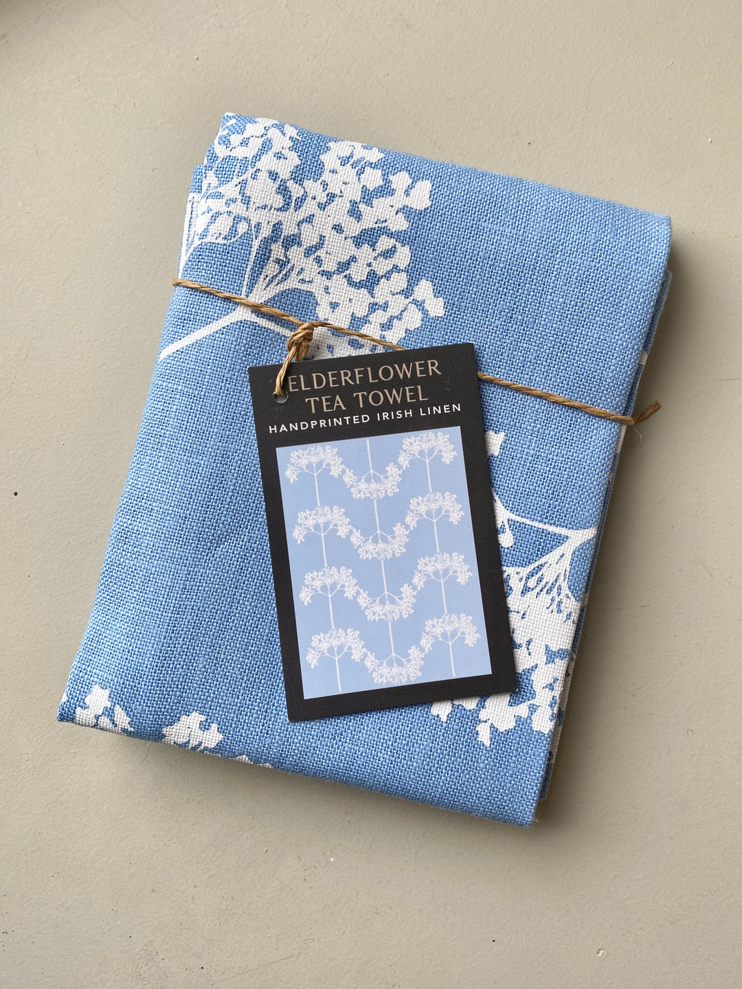 Irish Linen Tea Towel in Elderflower Print