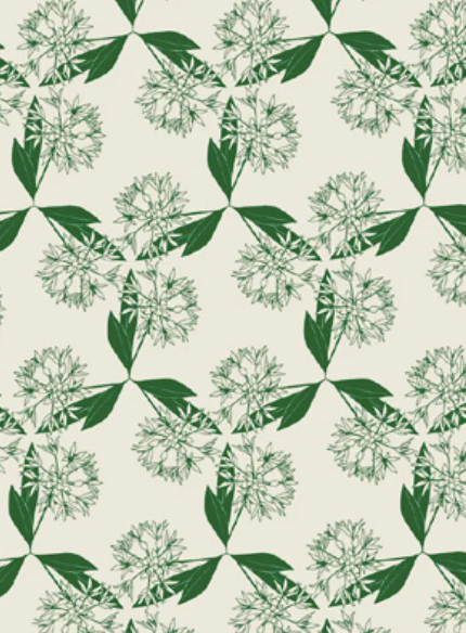 Irish Linen Tea Towel in Wild Garlic Floral Print on Oat