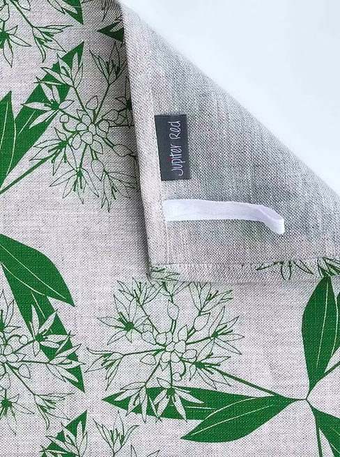 Irish Linen Tea Towel in Wild Garlic Floral Print on Oat