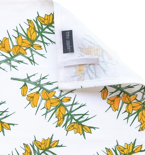 Irish Linen Tea Towel in Gorse Print - White