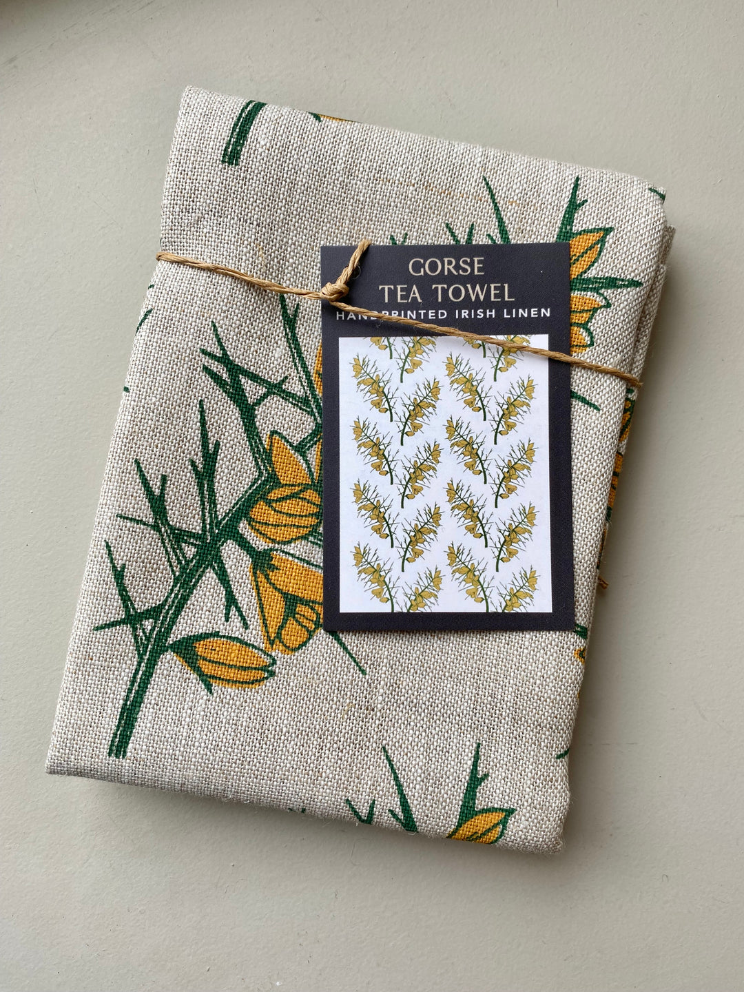 Irish Linen Tea Towel in Gorse Print - Oat