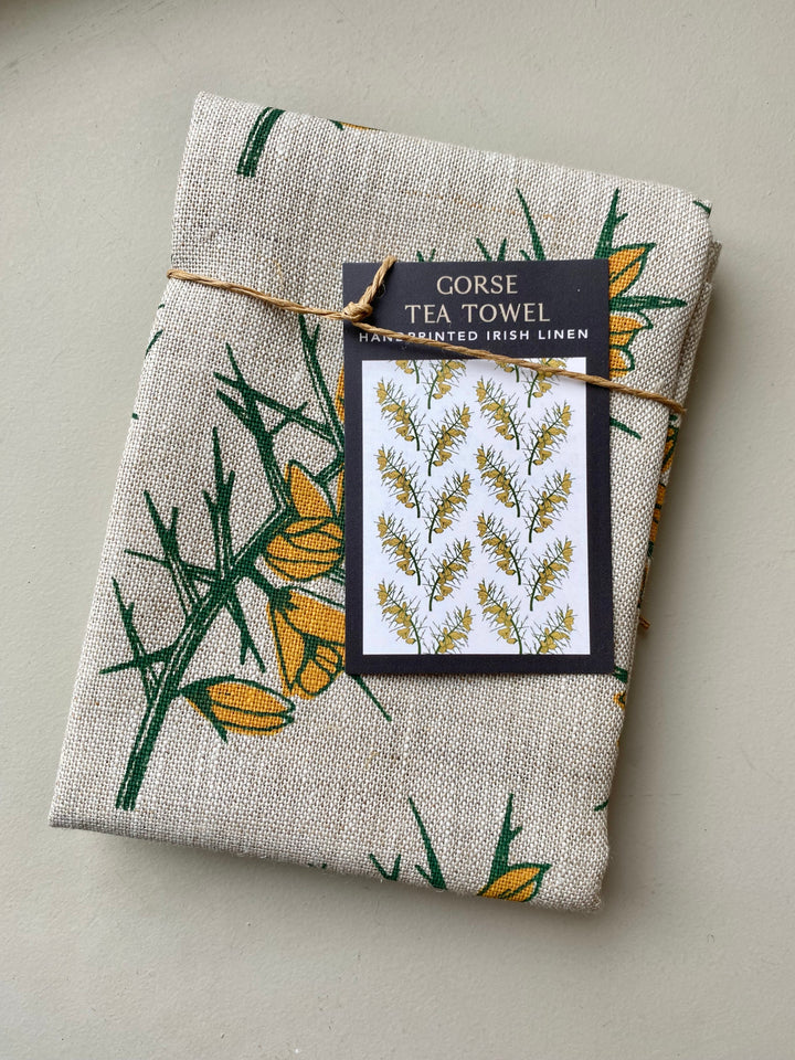 Irish Linen Tea Towel in Gorse Print - Oat
