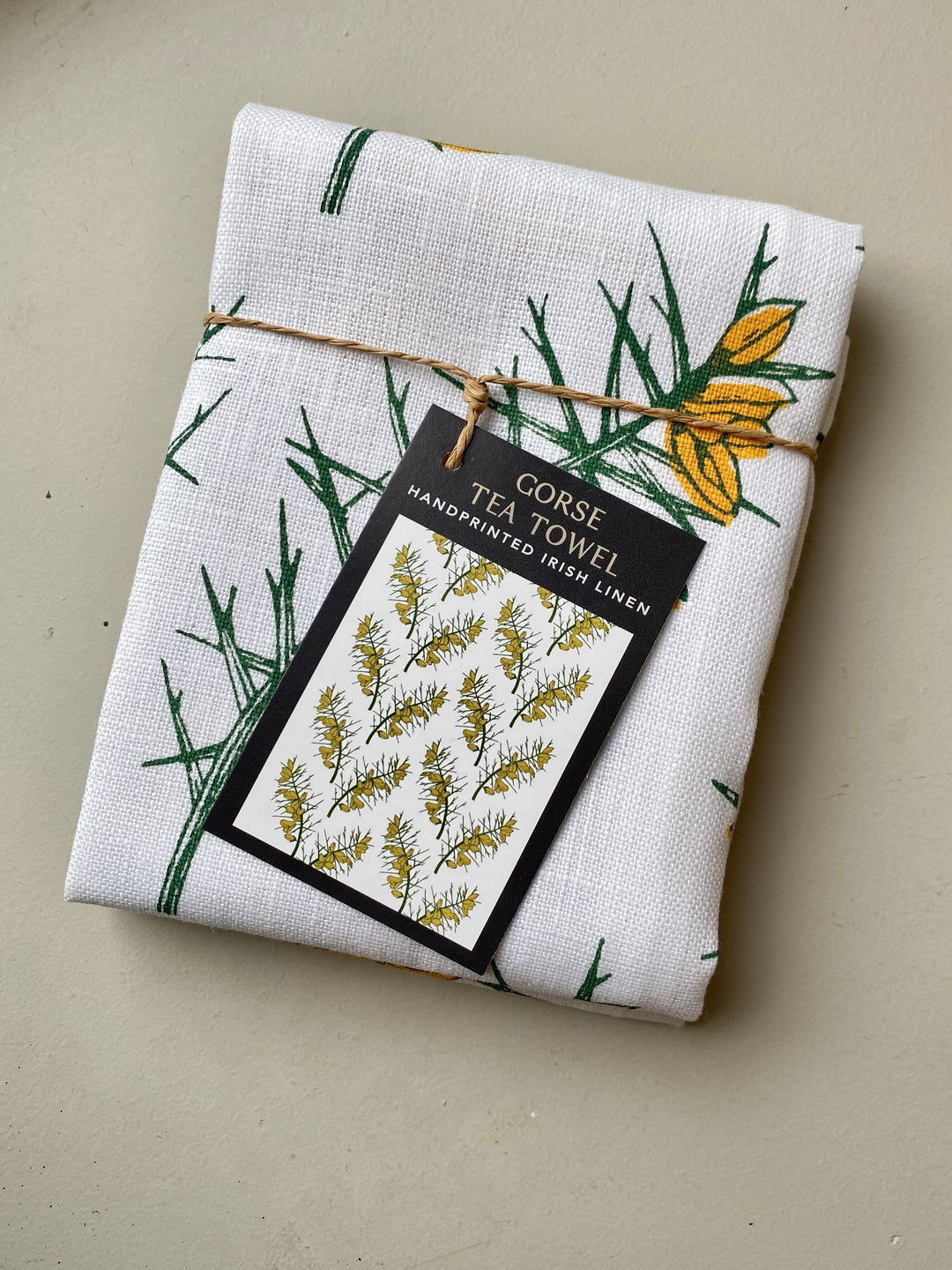 Irish Linen Tea Towel in Gorse Print - White