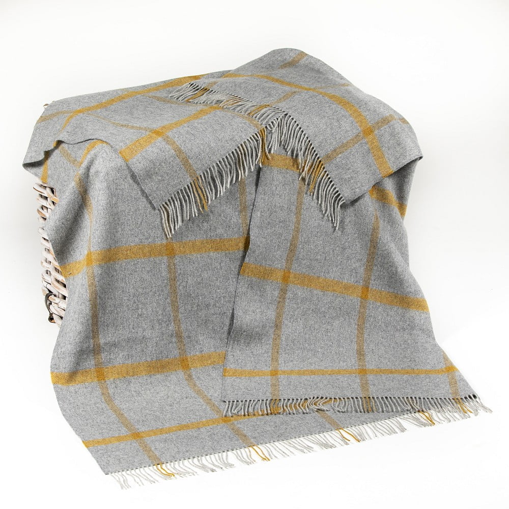 Merino Lambswool Throw in Grey Mustard Pane