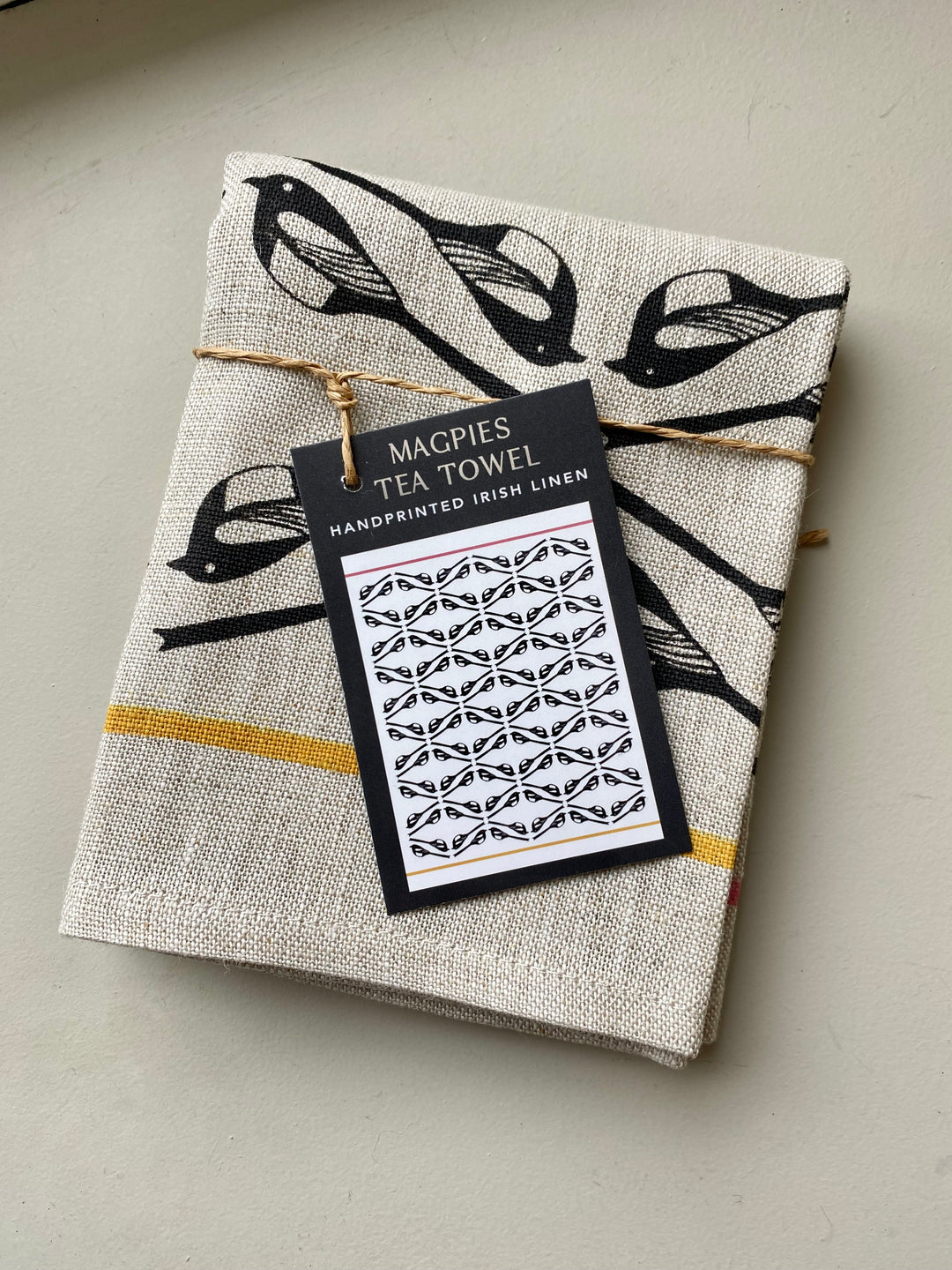 Irish Linen Tea Towel with Magpie Print