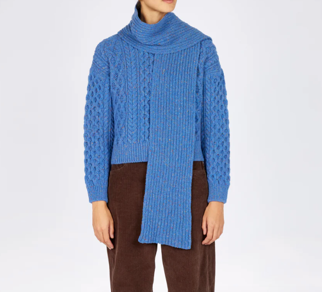 Luxe Cashmere Blend Ribbed Merino Scarf in Marina Blue
