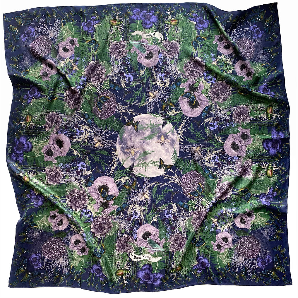 Midnight In Bloom Silk Scarf - Large