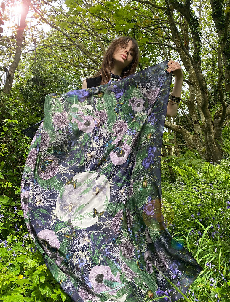 Midnight In Bloom Silk Scarf - Large