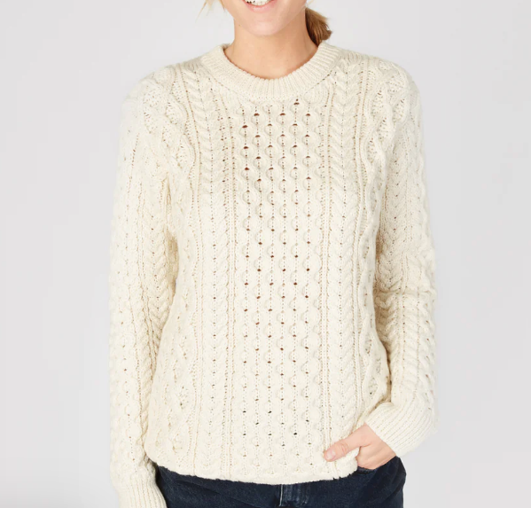 Honeycomb Stitch Blasket Aran Sweater in Natural