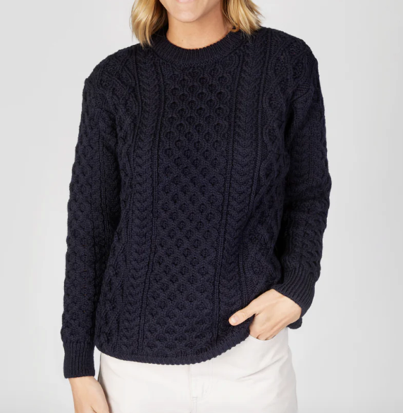 Honeycomb Stitch Blasket Aran Sweater in Navy