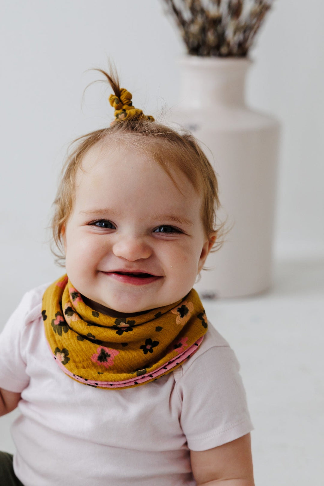 Mustard Retro Floral Pink Gold Spot Bib