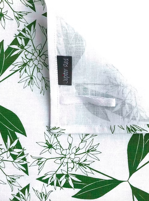 Irish Linen Tea Towel in Wild Garlic Floral Print on White