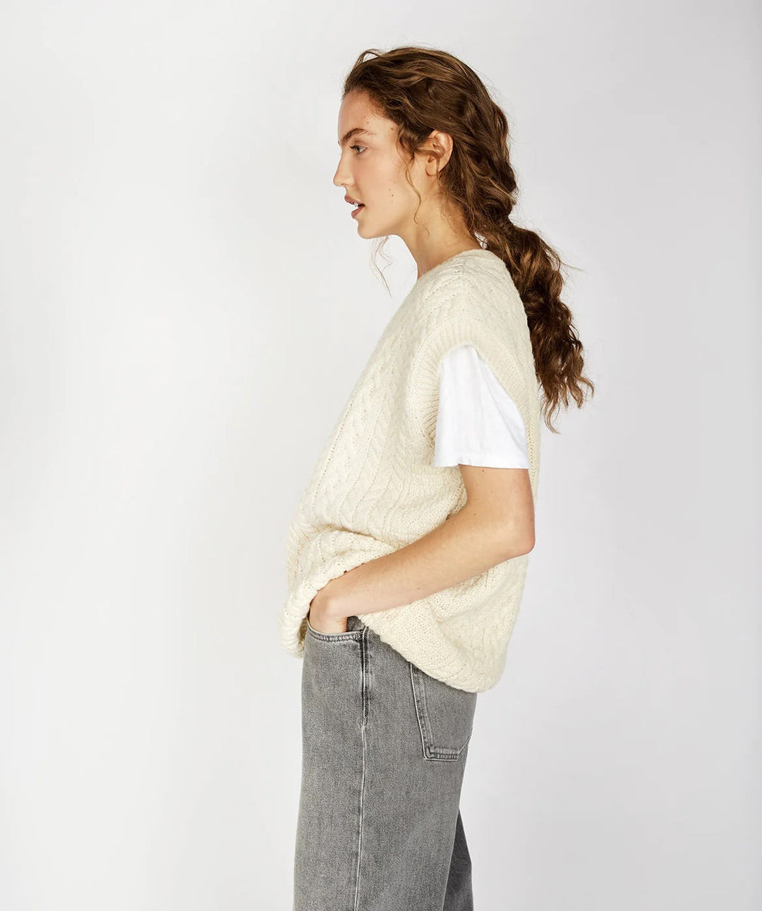 Aran Knit Vest — Cream