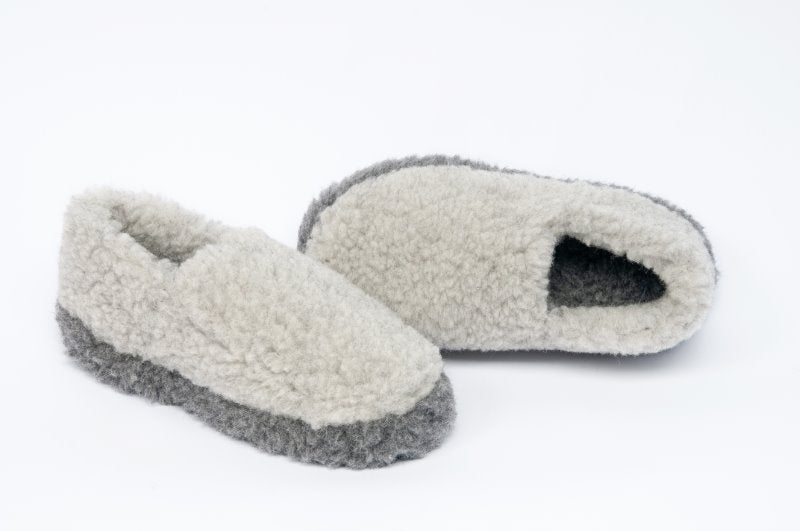 Fleece Wool Slippers in Two Tone Grey