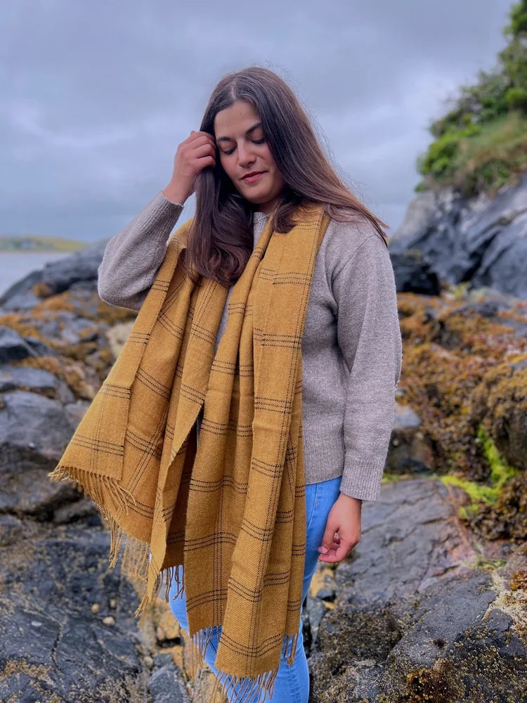Merino Windowpane Pashmina in Mead