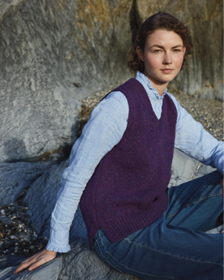 Merino/ Alpaca V Neck Vest in Jade Blue Green