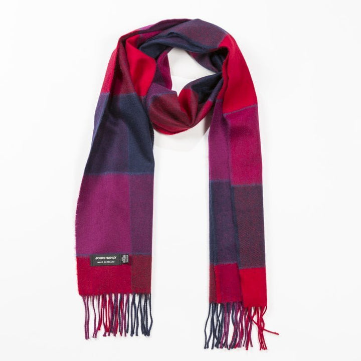 Merino Luxury Scarf in Red Pink & Navy Block Check
