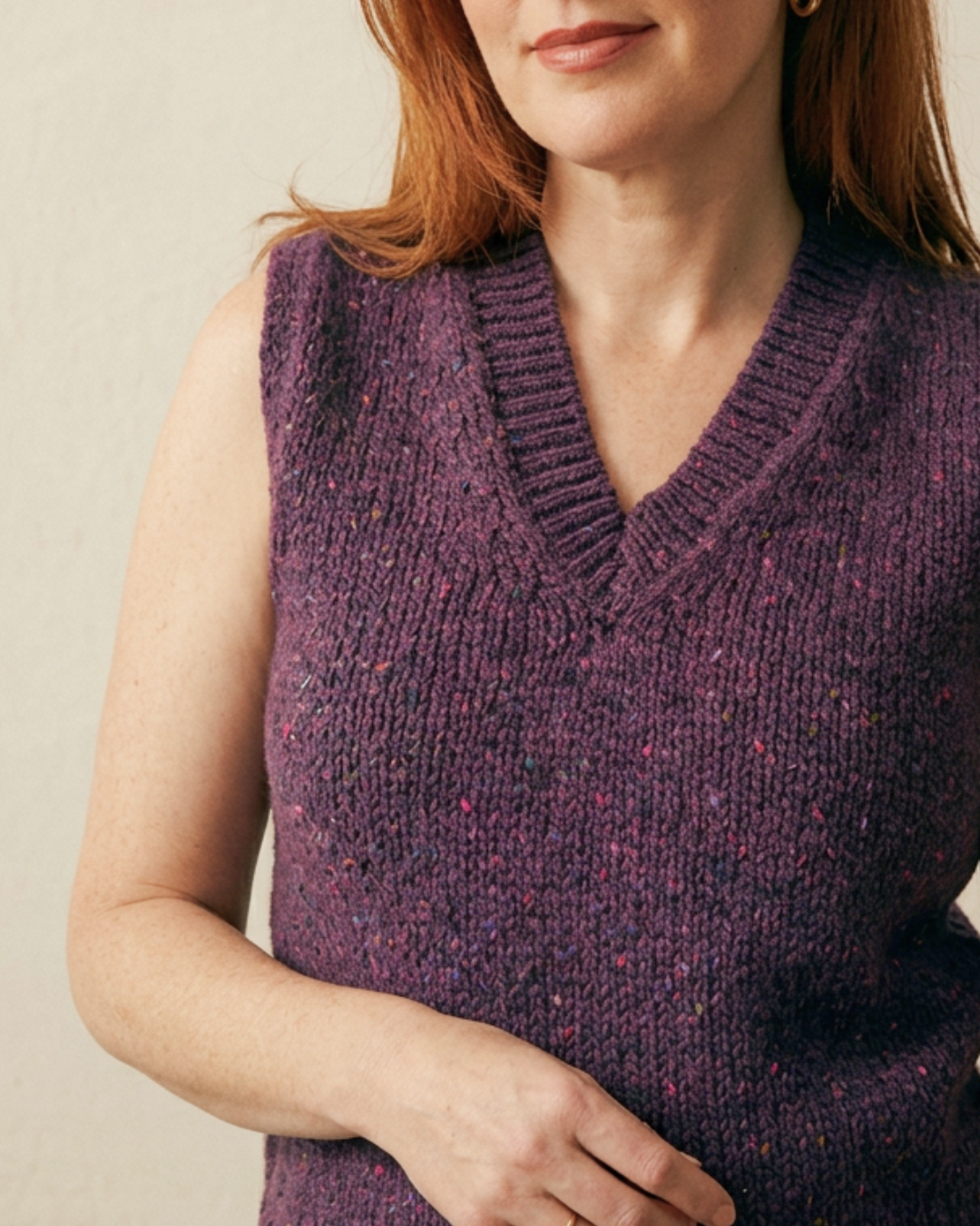 Merino/Alpaca V Neck Vest with in Blackcurrant
