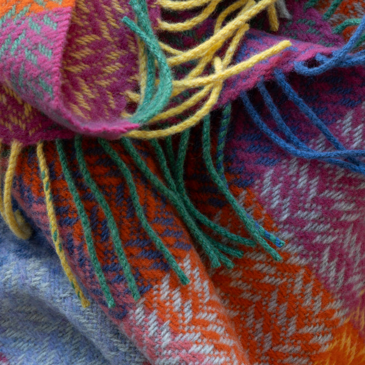 Merino Cashmere Throw in Berry Pink Block Textured Twill