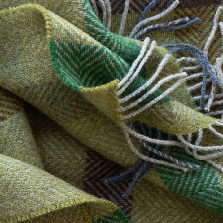 Merino Cashmere Throw in Green, Brown, Grey Check
