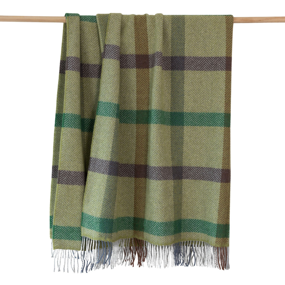 Merino Cashmere Throw in Green, Brown, Grey Check