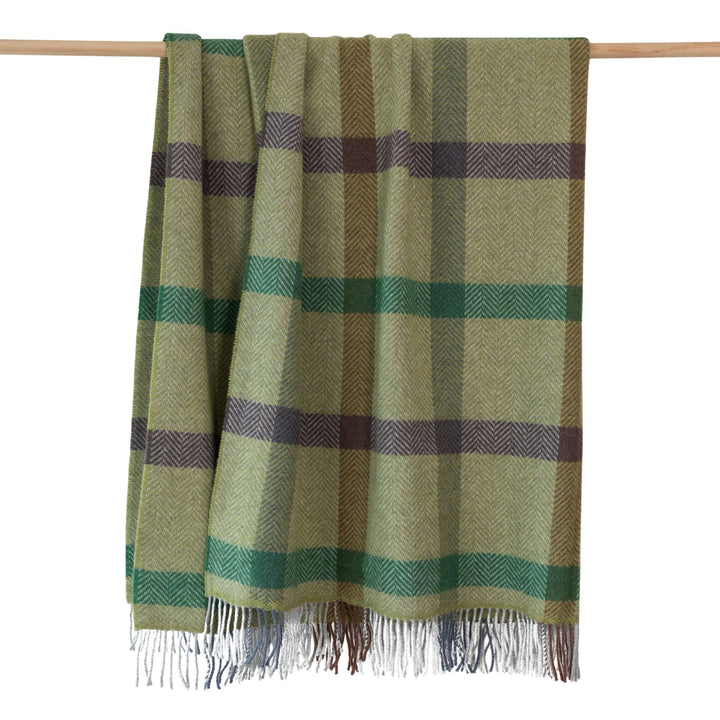 Merino Cashmere Throw in Green, Brown, Grey Check