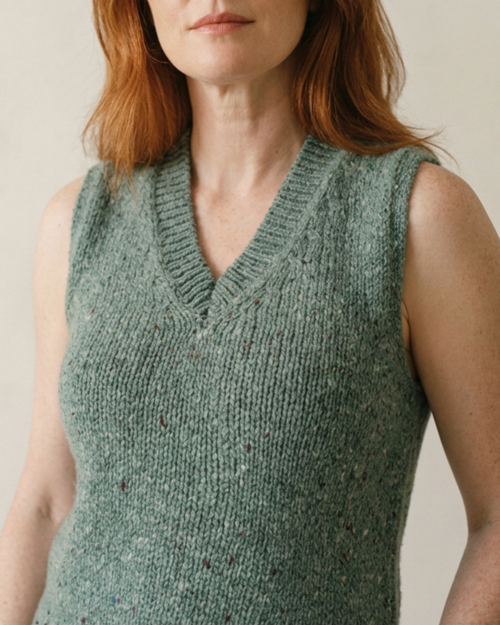 Merino/ Alpaca V Neck Vest in Jade Blue Green