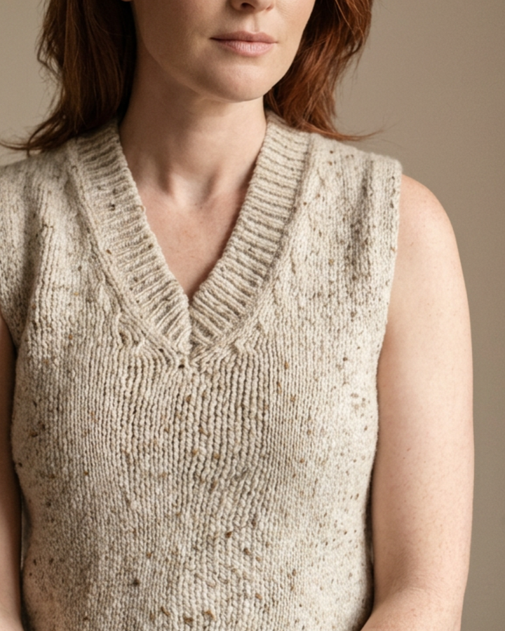 Merino/ Aplaca V Neck Vest in Natural Báinín
