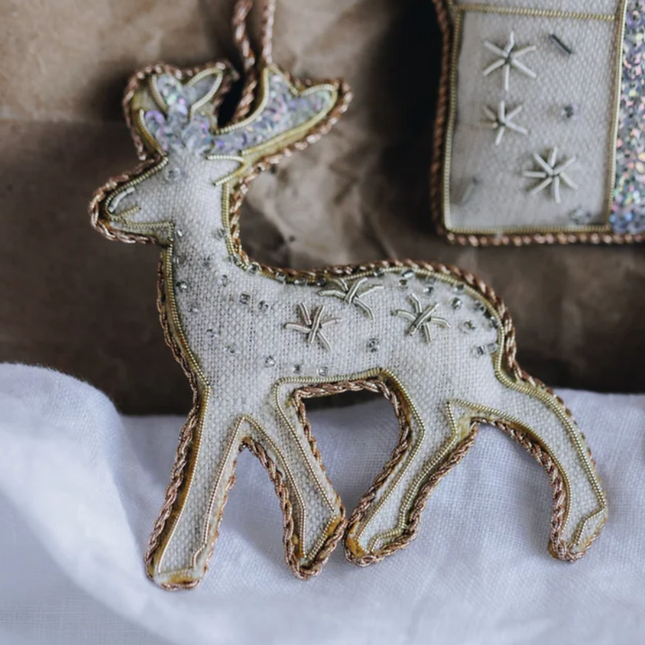 Irish Linen Handmade Reindeer Decoration